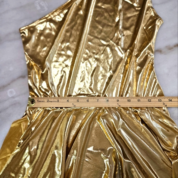 NEW Danzcue Asymmetrical Dance Sholder Dress, Size L-XL, Golden - Picture 2 of 11